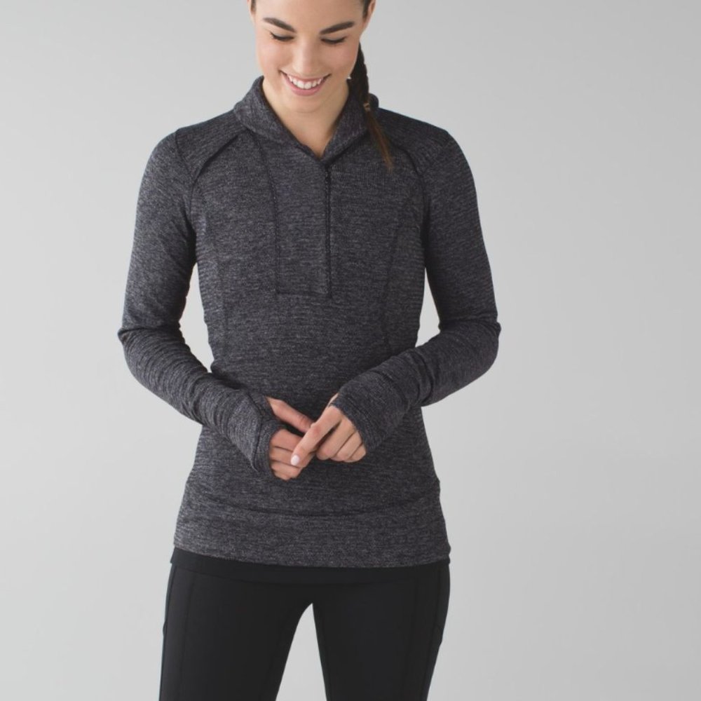 LULULEMON Think Fast Pullover in Heathered Herringbone/Black Sz 8